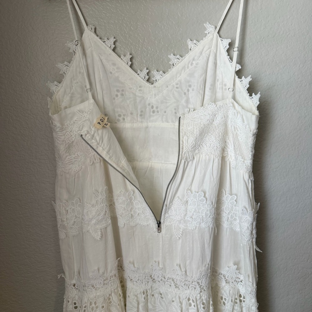 POL Embroidered Lace Eyelet Midi Dress White Cotton Boho Cottagecore Beach XL - Picture 8 of 10